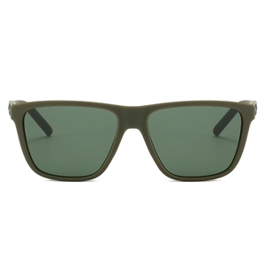 Minimalist square frame sunglasses in matte olive green with dark green polarized lenses