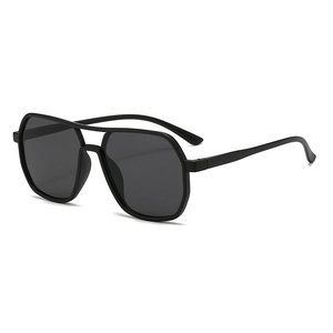 Matte black aviator sunglasses with double bridge and square frame for men