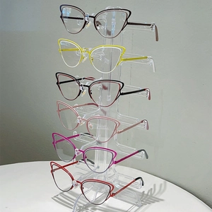 Modern cat-eye anti-blue light glasses frames in six vibrant colors with hollow metal design