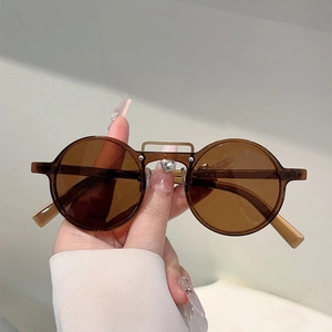 Lunettes de Soleil Rétro à Monture Ronde Fashion Protection UV400 Verres en PC Double Pont en Métal Pour Voyage En Plein Air Conduite Unisexe