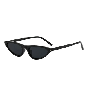 Y2K futuristic black cat-eye sunglasses with silver metal accents on high-gloss frames