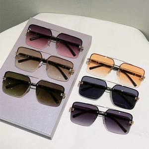 Retro square half-rim sunglasses with metal frames and gradient lenses in multiple colors