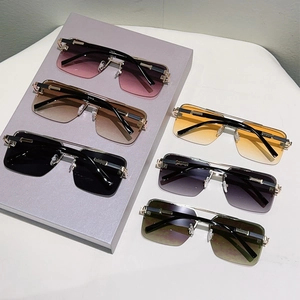Collection of six stylish rimless rectangular sunglasses with colorful gradient lenses