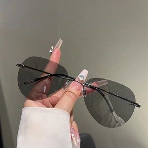 Détail de lunettes de soleil polarisées sans monture avec tiges en métal fin