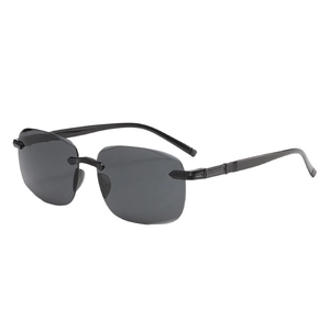 Lunettes de soleil carrées sans monture avec verres foncés et branches en métal noir