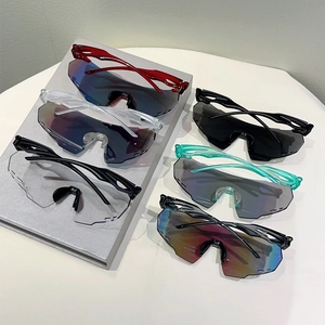 Six different colors of cycling sunglasses featuring large oversized wraparound lenses