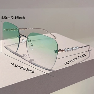 Dimensions détaillées des lunettes de soleil carrées sans bord avec perles