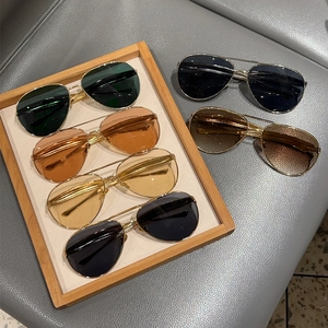 Fashion aviator sunglasses with gold metal double bridge frames in various lens colors