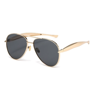 Classic gold metal aviator sunglasses with dark grey lenses and a stylish double-bridge