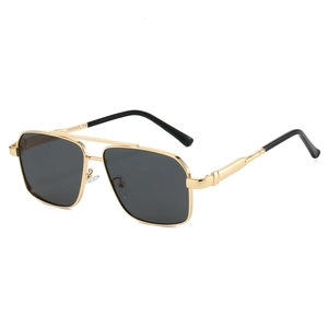 Classic gold metal double bridge sunglasses with square dark lenses for a retro look