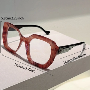 Cat eye glasses dimensions: 5.8cm height, 14.5cm width with leopard pattern details