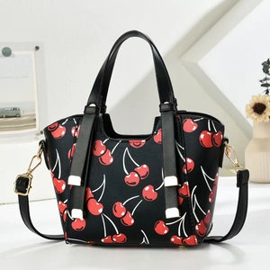 Cherry Print Handbag PU Leather Women Crossbody Bag Korean Style Dumpling Tote With Removable Strap Fashion Purse