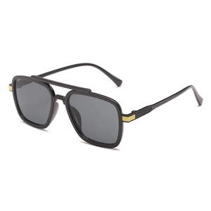 Oversized double bridge aviator sunglasses with black frame and golden textured accents