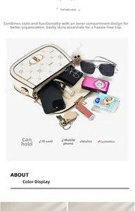 Internal compartments of the white saddle bag showing capacity for phone and cosmetics