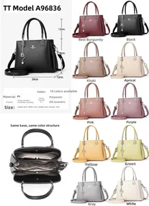 Detailed view of women's PU leather handbag dimensions and multi-color selection options