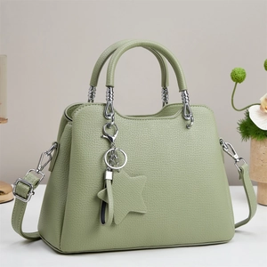 Women Large Capacity Handbag Lychee Texture PU Leather Shoulder Crossbody Bag Fashion Macaron Tote With Star Charm