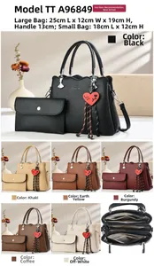 Detail view of multi-color crossbody bags with interior zipper compartments and dimensions