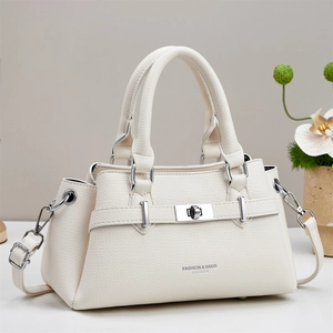 Sac À Main Femme Mode Cuir PU Motif Litchi Sac À Bandoulière Poignée Supérieure Fermoir Rotatif Grande Capacité