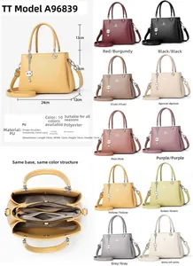 Detailed size chart and multi-compartment interior of a PU leather crossbody tote bag