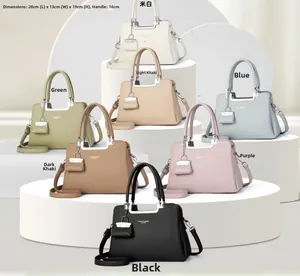 Detailed view of fashionable lychee pattern leather handbags in seven vibrant colors