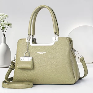 Women Pebbled PU Leather Handbag Elegant Crossbody Shoulder Bag With Mini Bag Charm And Silver Hardware Urban Simple