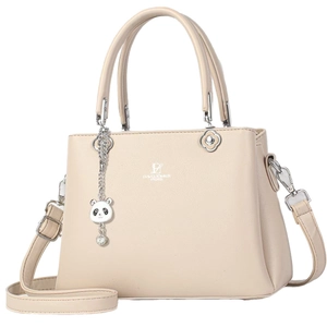 Minimalist beige David Jones Paris tote bag with top handles and adjustable shoulder strap
