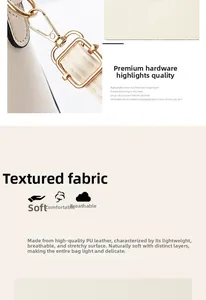Detail of premium PU leather texture and gold metal hardware on cream shoulder bag