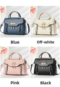 Four elegant crossbody bags in various colors featuring swan heart locks with pearls