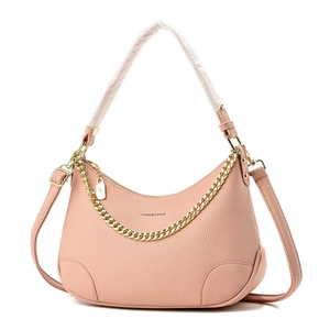 Sac hobo rose avec texture litchi et grosse chaîne dorée pour femme, mode chic