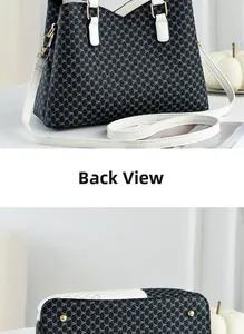 Detail of monogram handbag showing metal bottom studs and detachable side hook
