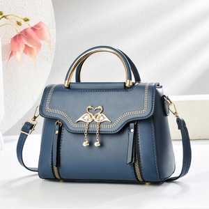 Women Handbag PU Leather Crossbody Bag Metal Handle Elegant Swan Buckle Artificial Pearl Pendant Versatile Fashionable Square Bag