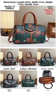 Détails du sac Boston à fleurs gaufrées, dimensions 30x11x17cm et fermeture éclair