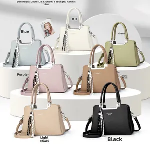 Litchi texture leather handbags in seven colors showing 28x13x19cm size details