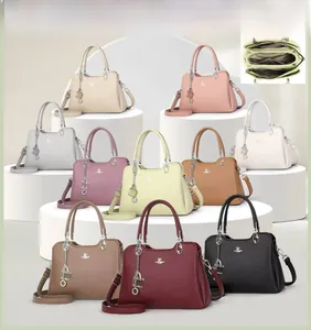 Litchi pattern handbags in multiple colors with three-zipper internal compartments
