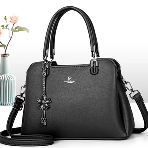 Women Handbag Litchi Grain PU Leather Top Handle Crossbody Bag With Flower Pendant For Daily Commuting Office Use