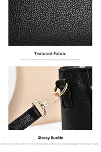 Détail de la texture cuir PU noir grainé et des boucles en métal doré brillant du sac