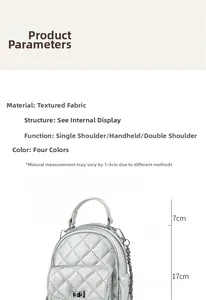 Close-up of silver quilted mini backpack with chain strap showing 3-way carry versatility