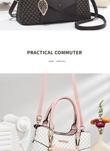 Détail de sacs à main commuter avec imprimé monogramme DH et pendentifs feuilles en métal