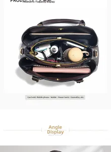 Vue détaillée de l'intérieur spacieux et des compartiments du sac à main monogramme