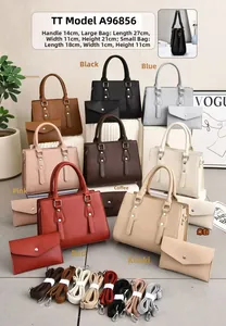 Litchi pattern faux leather handbag set with matching crossbody pouch in eight colors