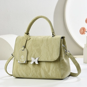 Large capacity olive green textured handbag for women with silver butterfly buckle