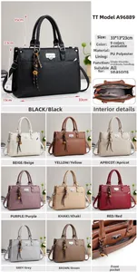 Detailed size specifications of this elegant PU leather tote bag shown in multiple colors