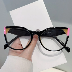 Oversized Cat Eye Glasses Frame Fashion Color Block Anti Blue Light PC Transparent Clear Lens Eyewear Women