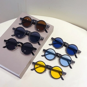 Vintage round frame sunglasses in six colors with matte black steampunk style frames