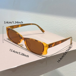 Detailed dimensions of tortoise shell sunglasses with lens and frame measurements