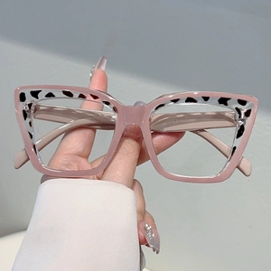 Chic oversized cat-eye blue light glasses with pink frame and leopard pattern accents