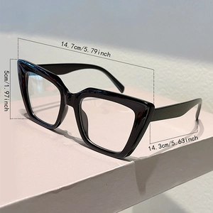 Detailed size measurement showing frame width height and temple length of cat eye glasses