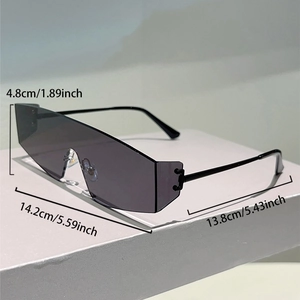 Dimensions détaillées des lunettes soleil sans monture avec verres gris et branches métal