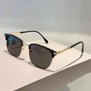 Retro Square Browline Sunglasses UV400 Protection Metal And Plastic Semi Rimless Frame Fashion Literary Artistic Style For Men