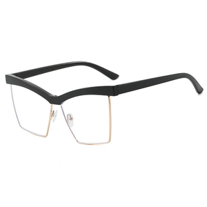 Chic black and gold cat-eye square frame glasses with a thick browline design